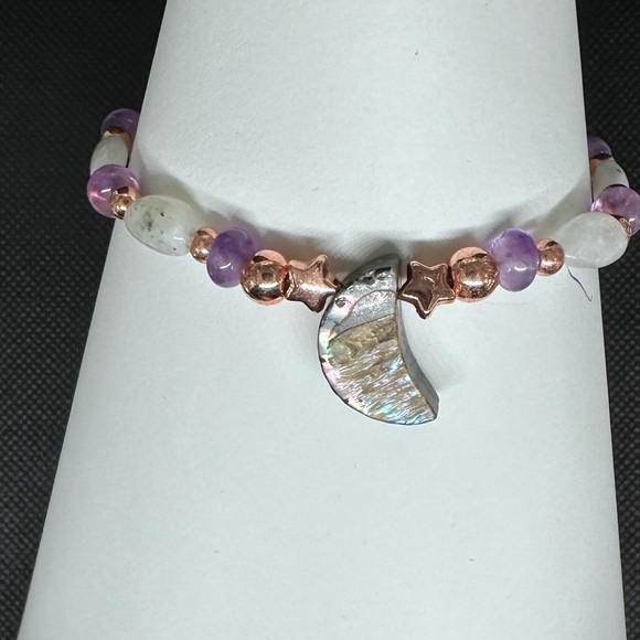 Abalone moon Amethyst rainbow moon stone bracelet stretchy handmade - Picture 8 of 12
